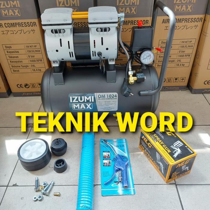 KOMPRESOR ANGIN IZUMI MAX OM 10-24 COMPRESOR IZUMI OILLES 1HP 24L OM - PAKET LENGKAP