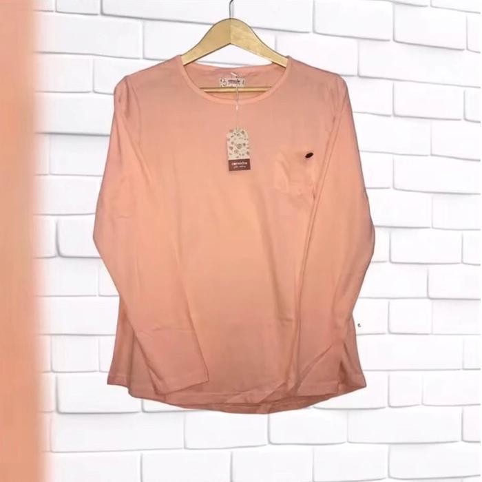 BOOM SALE Baju Kaos Wanita Polos Corniche Bahan Katun Putih Saku Bunga Atau Peach