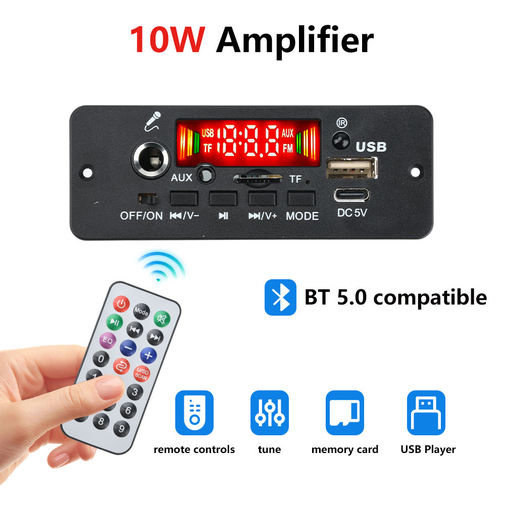 DC 3.7-5V MP3 Audio Decoder Module Bluetooth5.0 Lossless Amplifier Decoder Car Music Player Volume