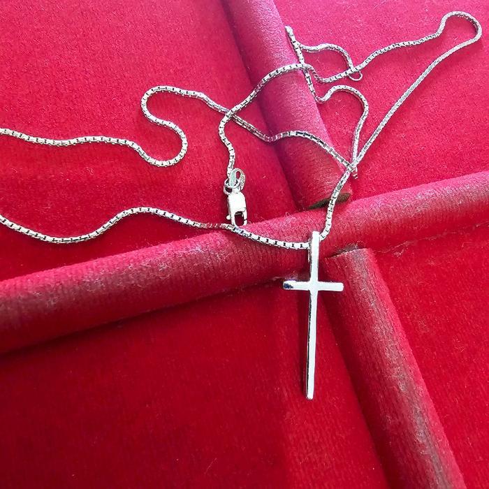 Premium Kalung Italy Santa & Liontin Salib Polos Perak 925 - Kalung Liontin Salib Silver Asli 925