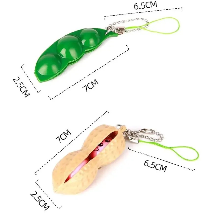 2pcs Squeeze Beans Keychain ADHD Soybean Fidget Toys Squishy Pea Pod Stress Toy Peanuts Keychain