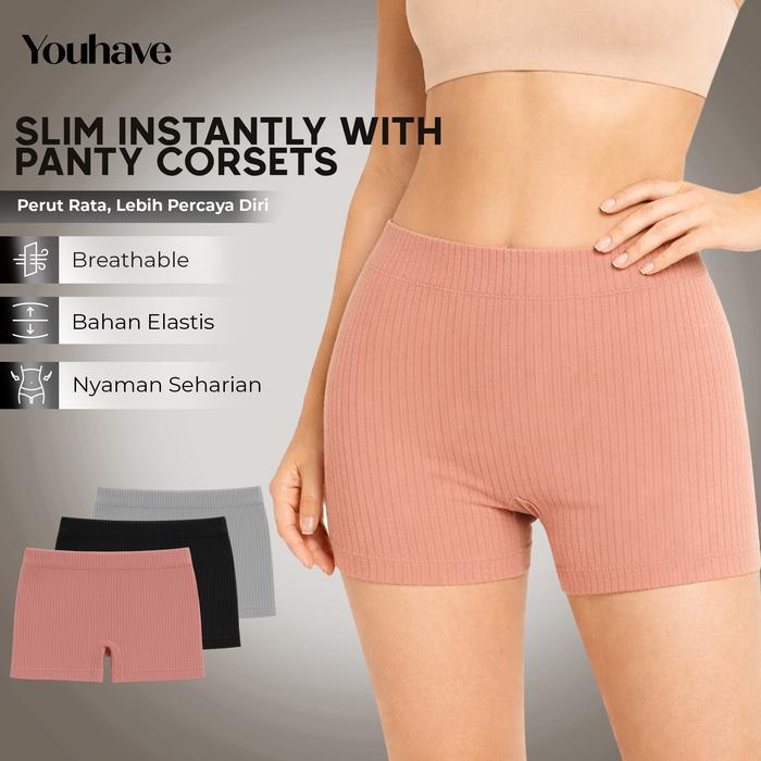 Salomon Advanture - Celana Dalam Boxer Wanita Garis Polos Korset Celana Short Boxer Sport Boyshort