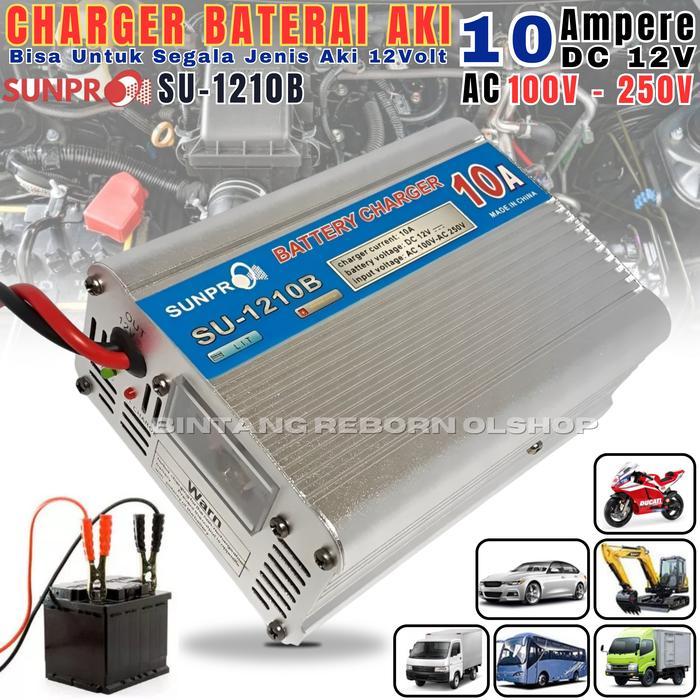 Charger Aki 12V 10 Amper Sunpro Su-1210B 10Amps Batery Charger Aki Alat Casan Aki Mobil 10A -