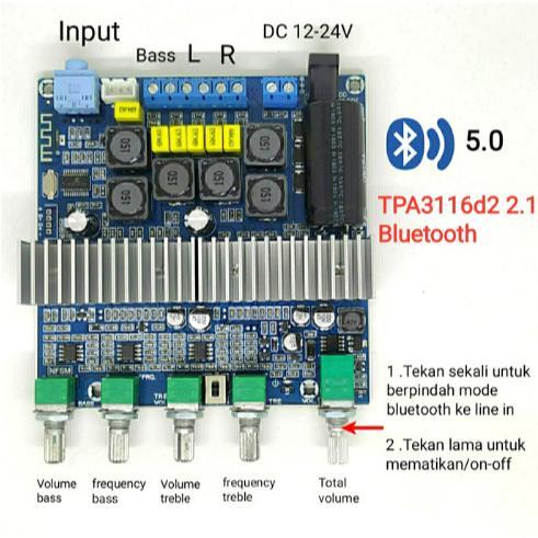 Digital Kit Amplifier Class D Tpa3116D2 2.1 Bluetooth 2X50W 100W Sub