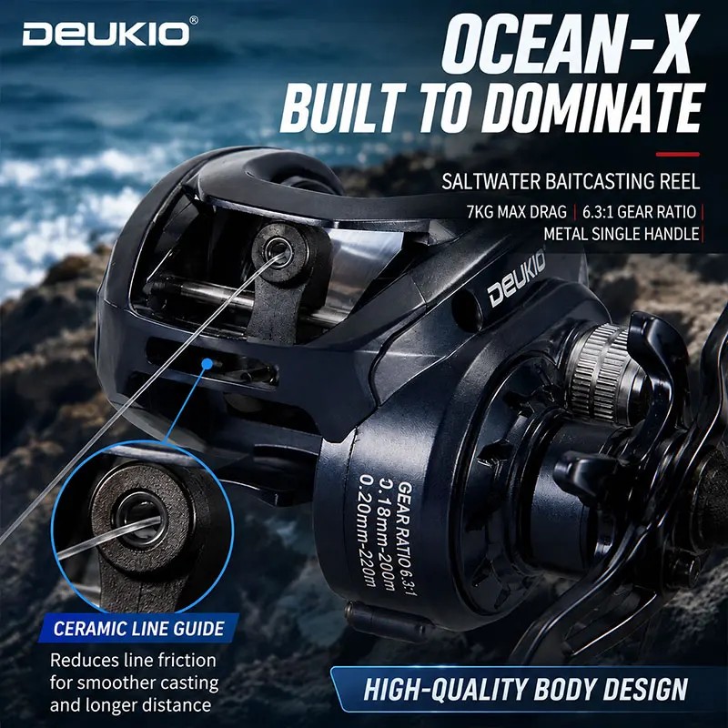 DEUKIO Fishing Baitcasting Reels, 6.3:1 High Speed Gear Ratio, 5+1BB,10KG Drag for Freshwater &