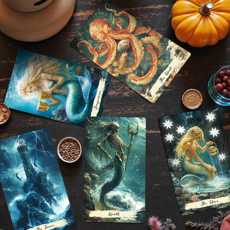 2025 New Beginner 12x7cm Rider Waite 78 Genuine Professional Mermaid Tarot Deck with Guidebook