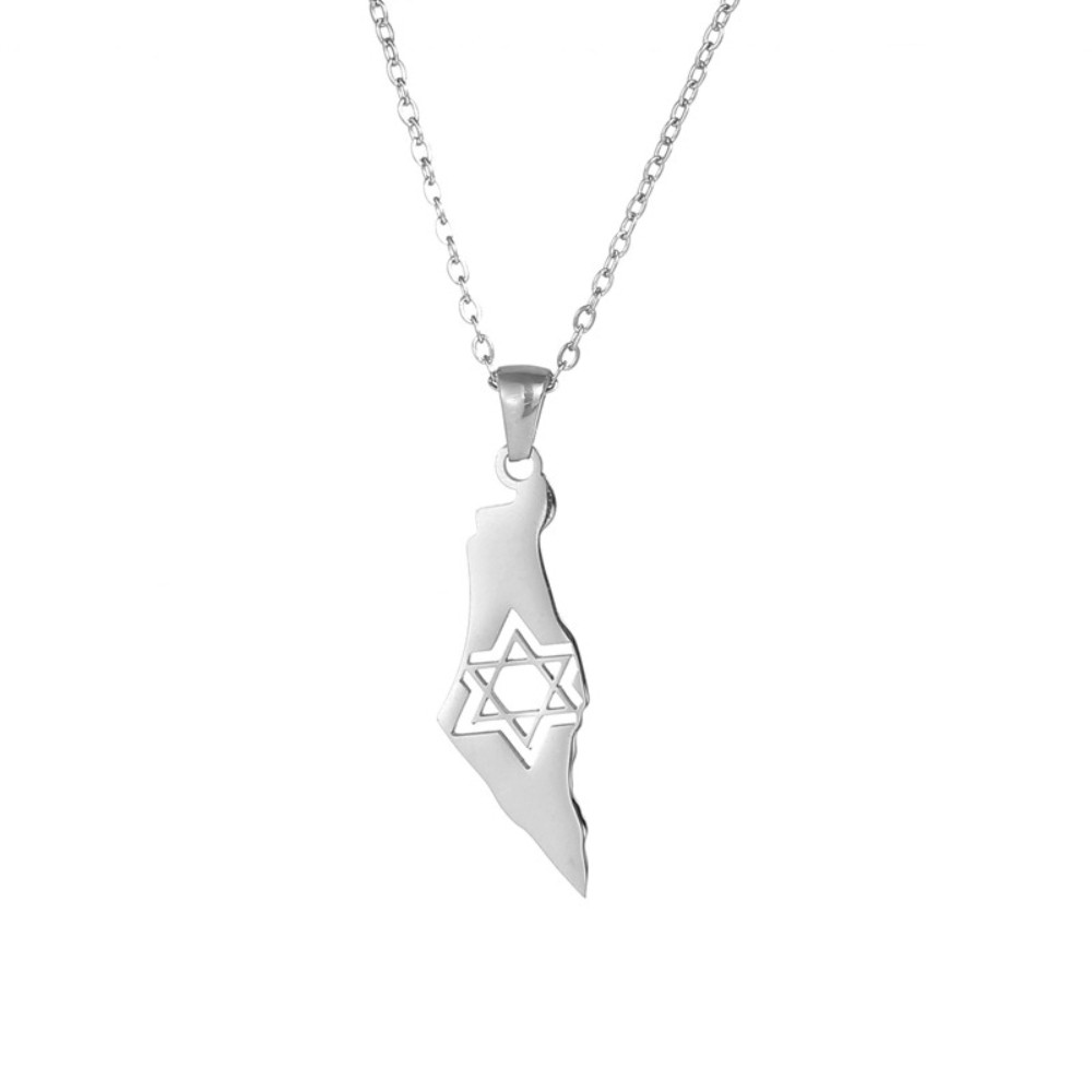 Land of Israel Flag Map Necklace Stainless Steel Star of David State Israeli Jewish Judaism Ethnic