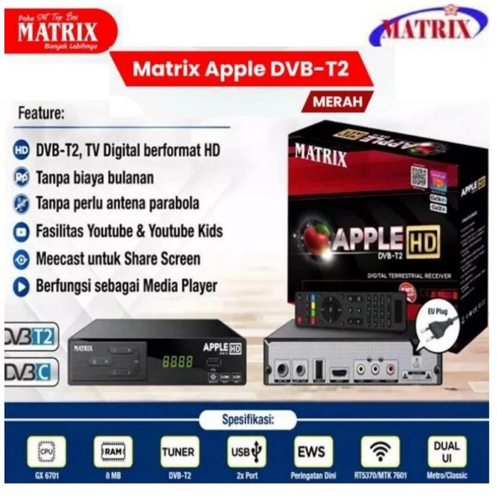 Set Top Box Matrix Apple Merah Hd Dvb T2/Receiver Tv Digital Matrix Hd