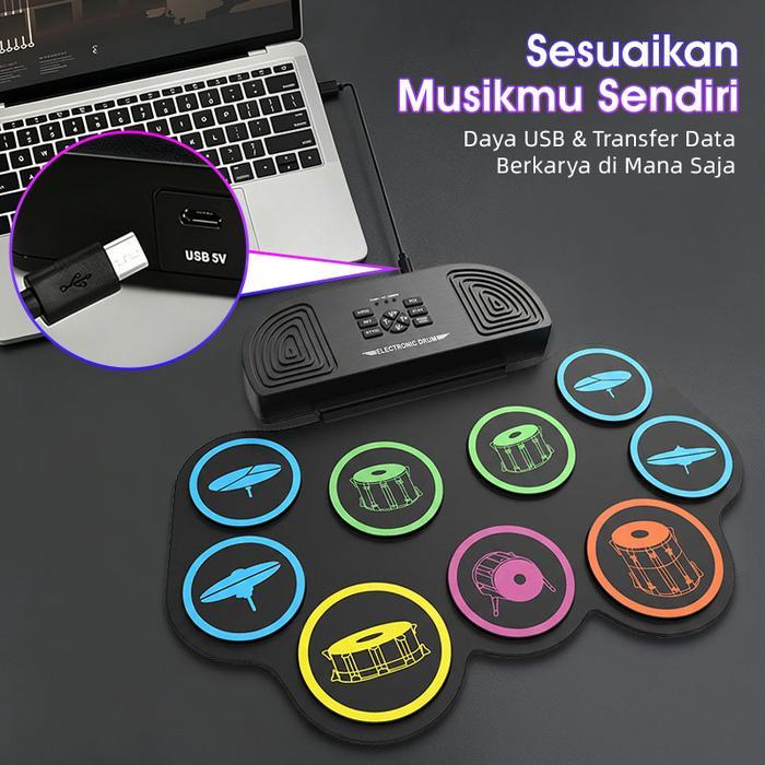 READY KAWES Drum Elektronik Portabel Dital USB 9 Bantalan Roll up Drum Set Silicone Electric Drum
