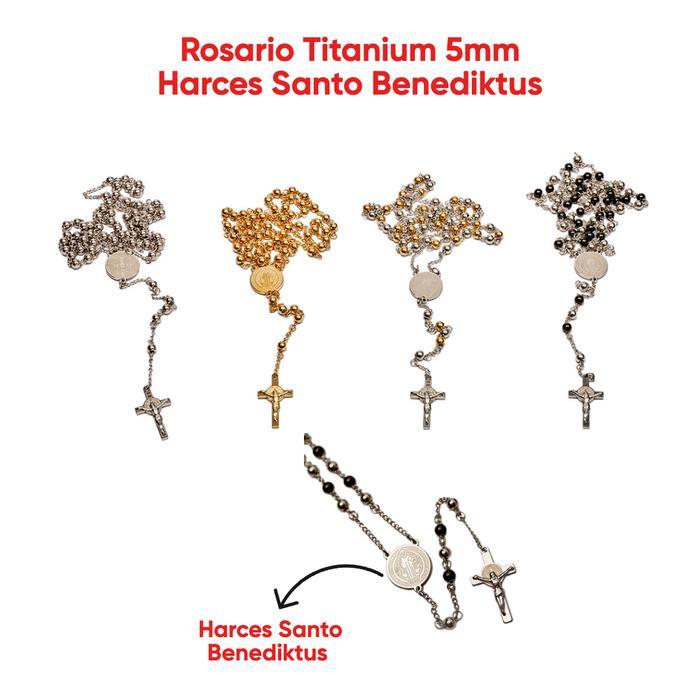 DISKON Rosario Titanium 5mm / Harces Santo Benediktus Kalung Titanium Rosario Kalung Salib Katolik