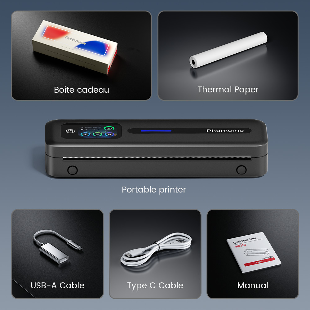 M832D Touchscreen A4 Printer Phomemo Portable A4 Printer, Bluetooth Wireless A4 Maker Thermal