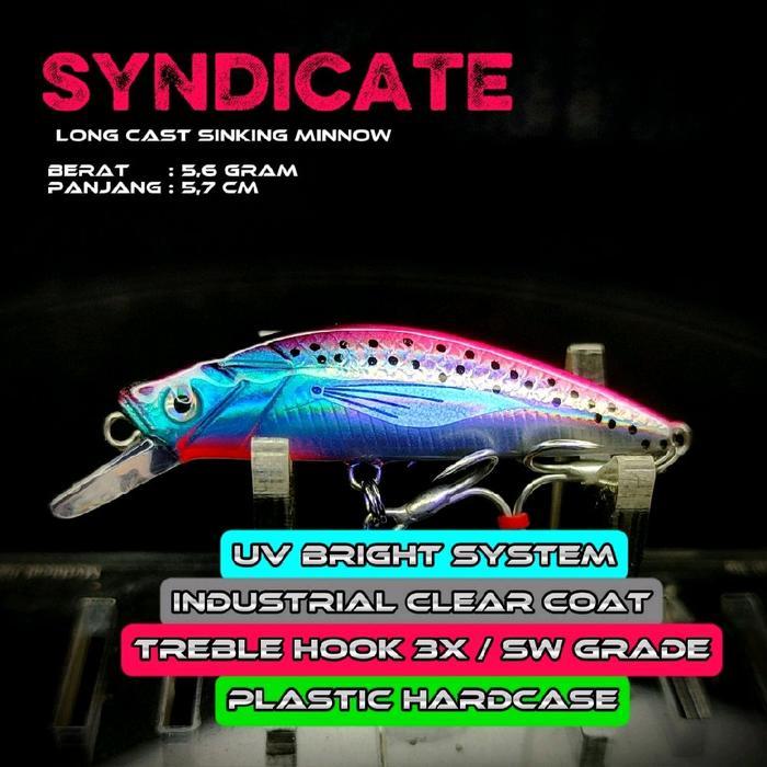 Syndicate Sinking Minnow Lure Umpan Mino Casting Laut Muara Sungai Waduk Ikan Hampala Masheer Gt