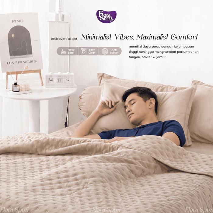 SALE FLORA Sprei Set Selimut Korean Pastel Kain Microtex Adem & Lembut Selimut Tipis Quilt Polos