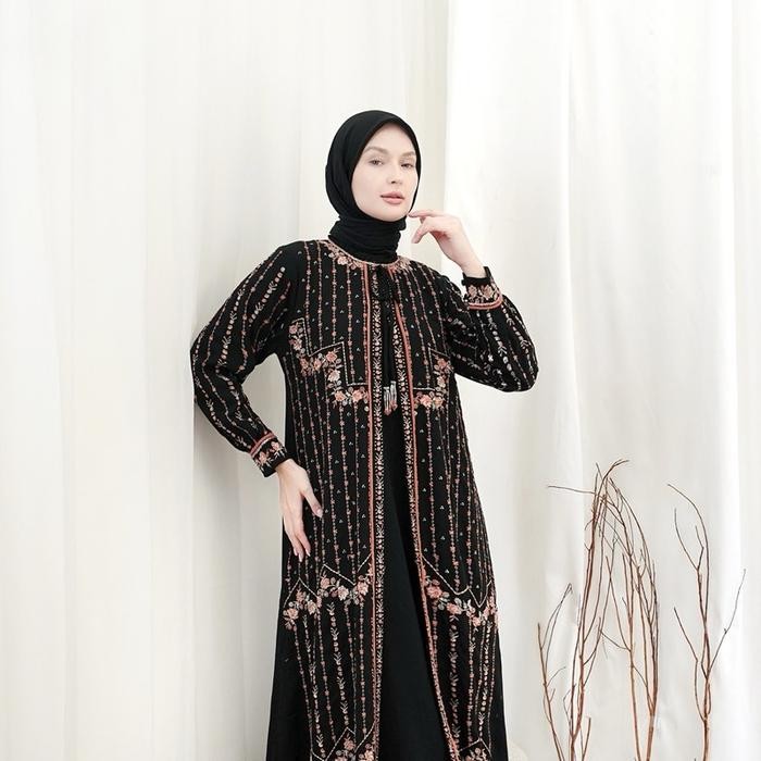k468 Rita Wd 305 /Gamis Super Black Bordir Cantik / Gamis Bordir Payet Cantik Mewah Elegant