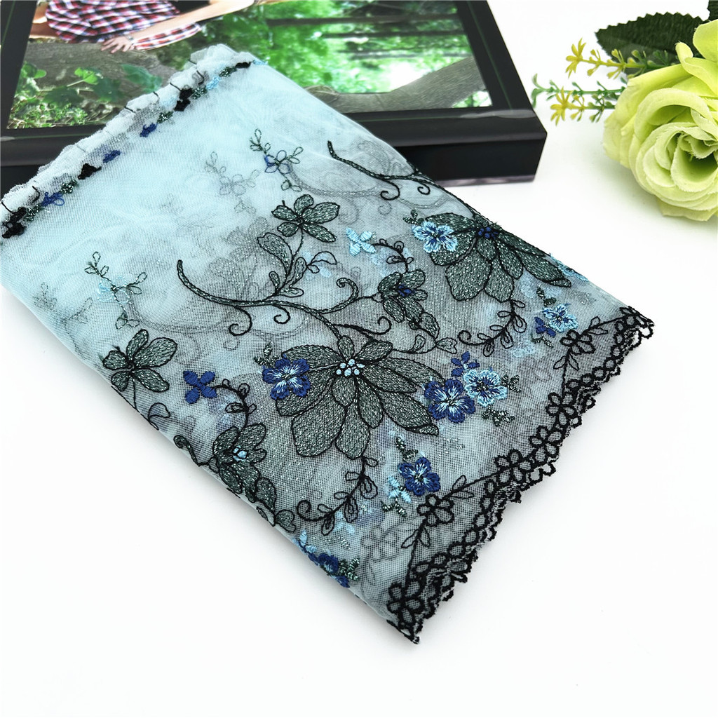 3y/lot Width 19cm Light Blue Shimmer Embroidery Lace Trim For Skirt Hem Clothes Sewing Material DIY 