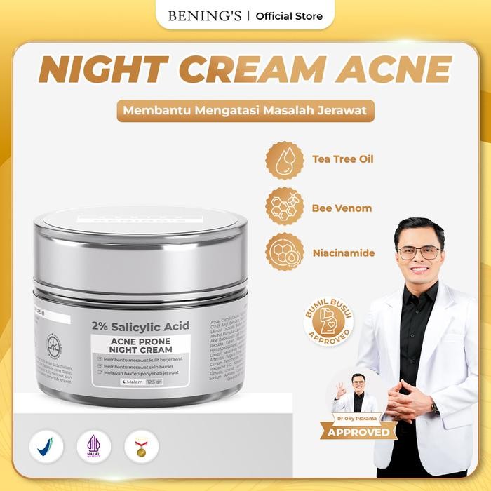 6a5g- Bening Skincare Dr Oky Pratama Benings Acne Night Cream Krim Malam Untuk Perawatan