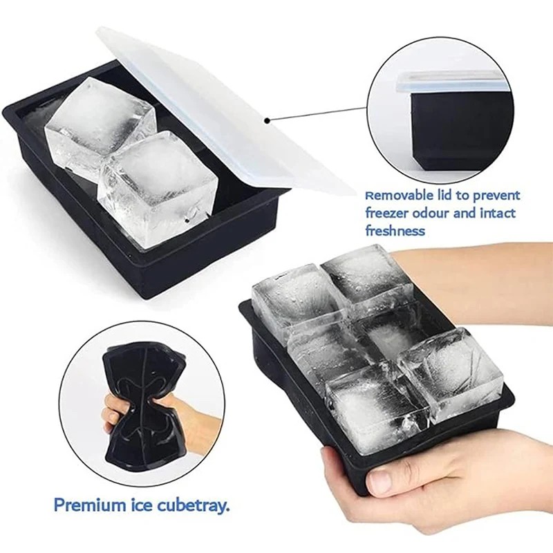 Ice Cube Tray Silicone Ice Mold Large Ice Cube Mold Square Ice Cube Maker Ice Cube Tray 4/6/8 Grid