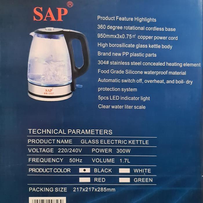 Glass Electric Kettle Pemasak Air Listrik Teko Beling Ceret Kopi Teh