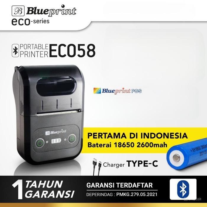 ASLI Portabel Printer Thermal Mini Blueprint ECO58 / Eco 58 Bluetooth Baterai 18650 2600mah READY