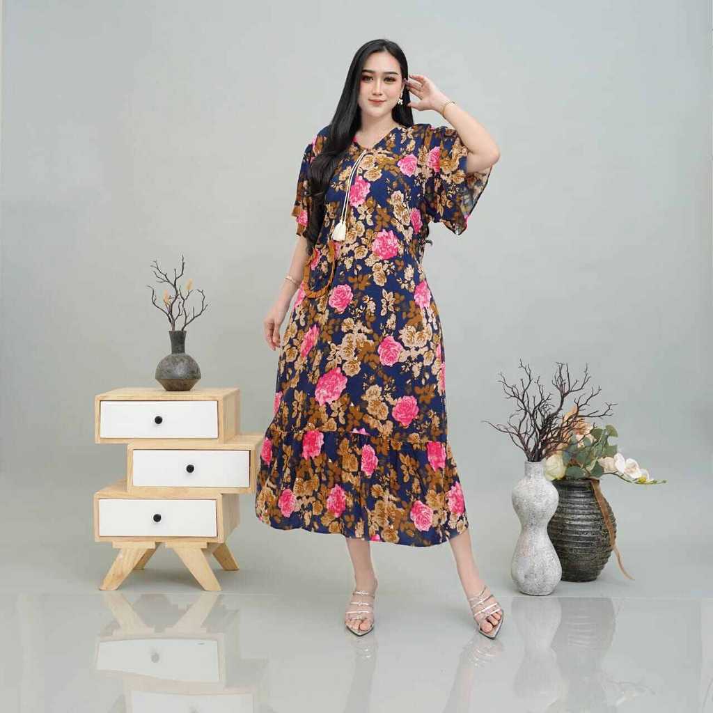 SAKURA DRES JUMBO LD 120 TERBARU DRES BAHAN RAYON ADEM DASTER JUMBO MOTIF BUNGA MODEL TERBARU VIRAL 