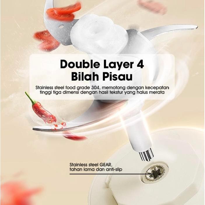 Terbaru Lunalife Food Chopper Fp02B Chopper Kaca 2L Penggiling Daging Multifungsi 300Watt Pisau