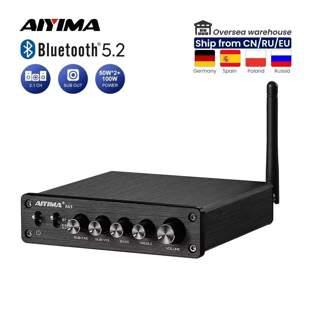 AIYIMA A03 TPA3116 Subwoofer Bluetooth Amplifier HiFi TPA3116D2 2.1 Digital Audio Power Amplifiers