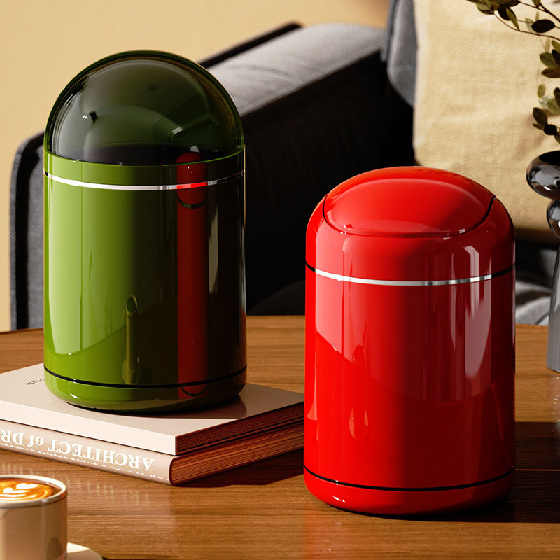 Desktop Trash Can. Retro Solid-color Living Room, Bedroom, Office With Lid, Mini Round Small Trash