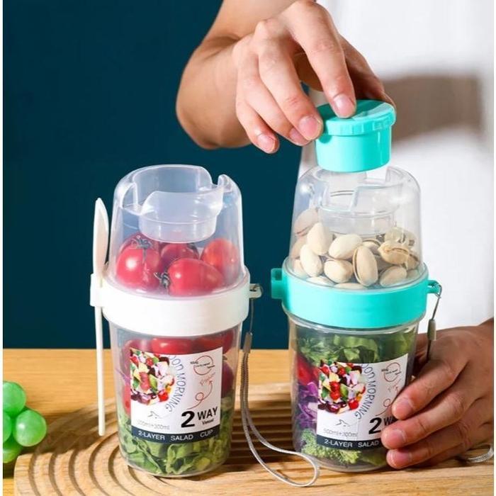 SALAD CUP 2 WAY - TEMPAT SALAD BUAH - TEMPAT SALAD SAYUR - SALAD BOWL - TEMPAT BEKAL BUAH 2 LAYER