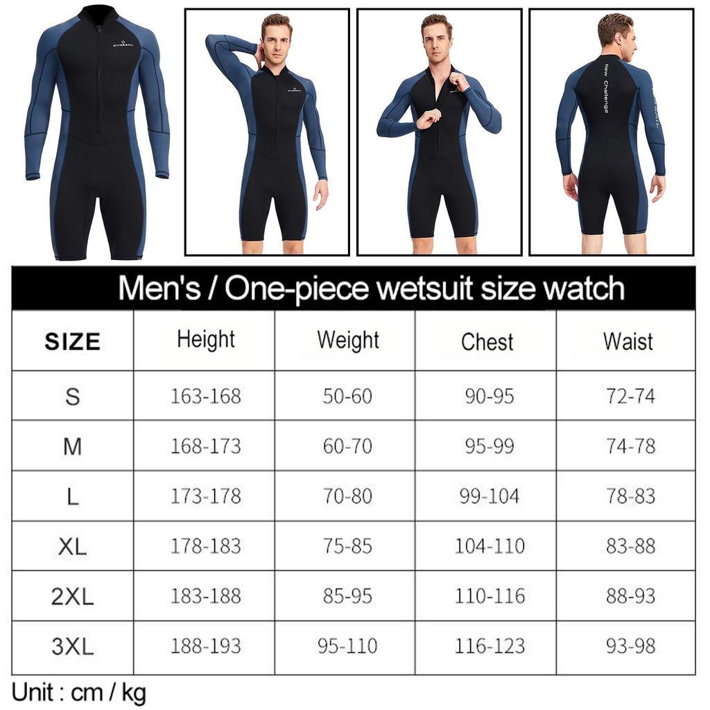 Mens Neoprene Wetsuit 1.5mm Shorty Long Sleeve Swimwear Quick Dry Warm Suit for Paddleboard and