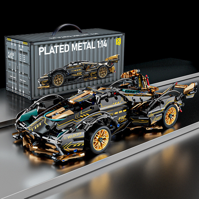 Black V12 Block Roadster RC Tech Racer 1:14DIY Roadster building block assembly Block car toy