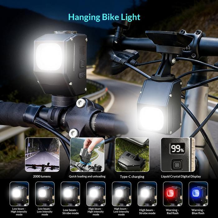 TERLARIS 4000mm Menggantung lampu depan sepeda kapasitas besar portabel mudah dibongkar lampu sepeda