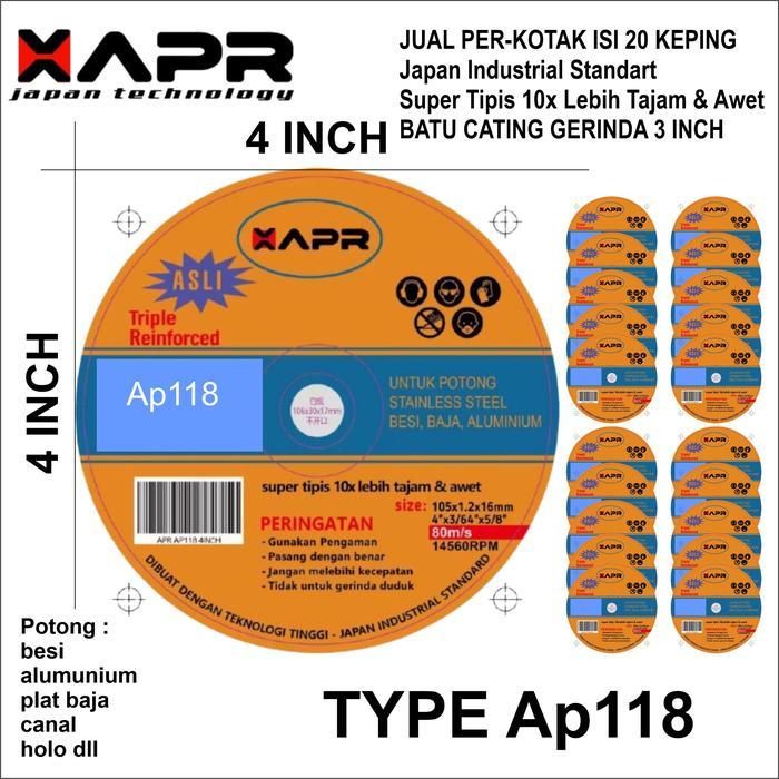 APR Batu Kating Gerinda 4 Inch AP118 Potong Besi Stainless Baja & Aluminum 14560 RPM Lebih Mantap