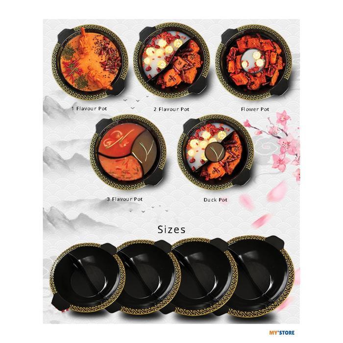 Panci Hotpot 2 Rasa Naga Shabu Shabu Steamboat Hitam Merah Emas Resto