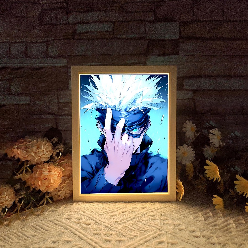 Anime Light Painting Piture Frame Jujutsu Kaisen Led Night Light Moon Lamp Satoru Gojo Figure