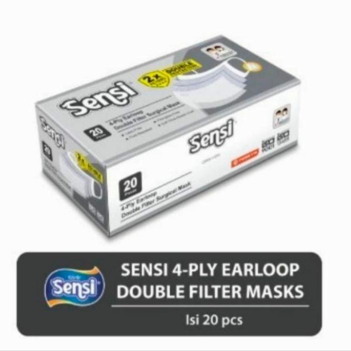 Sensi Surgical Masker 4 Ply Earloop Double Filter Isi 20 Pcs