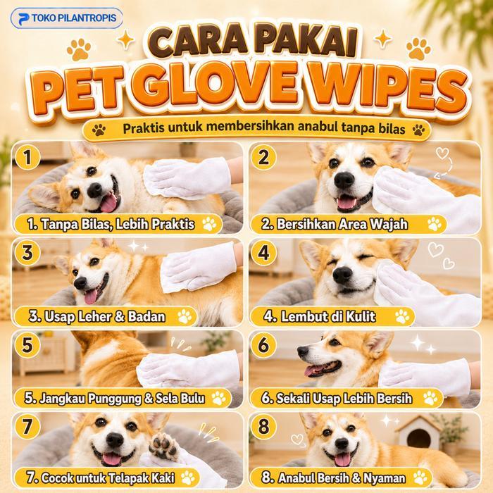 Tisu Basah Kucing Anjing Buat Mandi Pet Gloves Wipes Tissue Tissu Basah Kucing Anjing Untuk Mandi