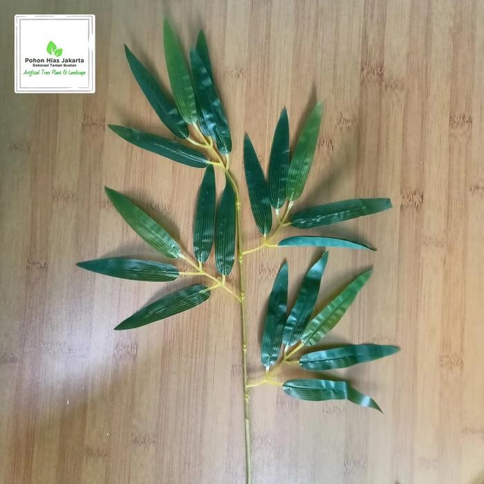 Daun Bambu Plastik Sintetis Palsu Imitasi Artifisial Ranting Kuning