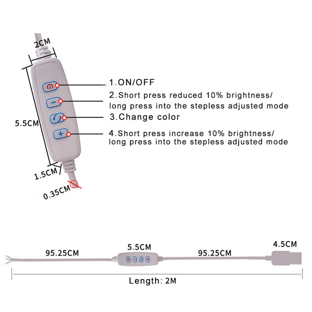 USB LED Strip Lights Dimmer DC 5V 2M Cable LED Knob Dimmer USB Port Power Supply Line Dimming Switch
