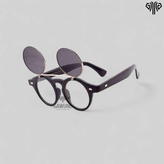 Kacamata Hitam Bulat Pria Retro Classic Vintage Sunglasses Model Antik Motor Kcinte Black Lensa