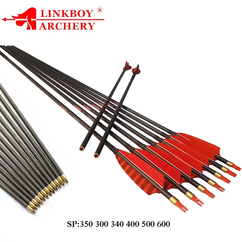 6/12Pcs Linkboy Archery ID6.2mm 3K Weave Carbon Arrow Shaft 32" SP250 -800 4inch Turkey Feather