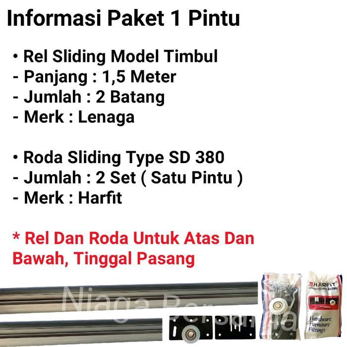 Rel Sliding Lemari 1 Pintu 1,5 Meter Model Timbul Plus Roda Geser SD 380 Harfit Siap Kirim