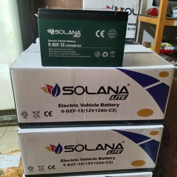 AKI 12V 12ah / 6DZM12 / 6DZM14 AKI SEPEDA LISTRIK SOLANA 12V 12AH