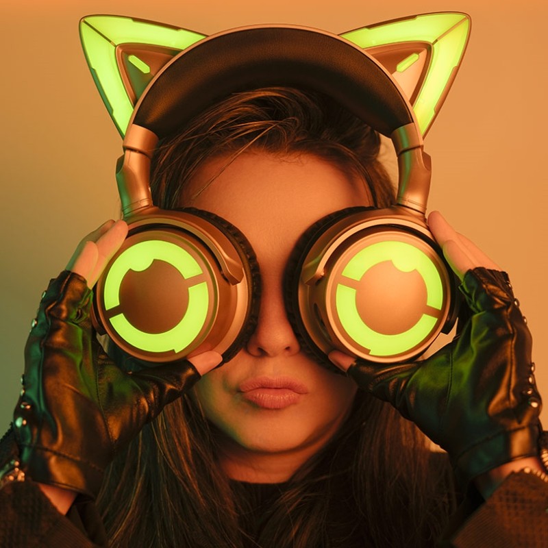 Yowu Dj Wireless Headphone Rgb 50mm Dynamic Coil Hd Mic Cute Cat Ear Bluetooth Headphones Electronic