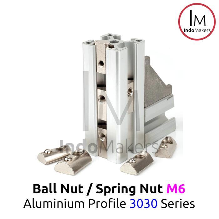 vcju- Ball Nut / Spring Nut Sliding M6 Aluminium Profile 3030 Series