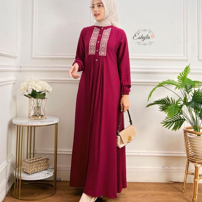 ARUMI DRESS - GAMIS BORDIR POLOS WANITA LINEN CRINKLE PREMIUM