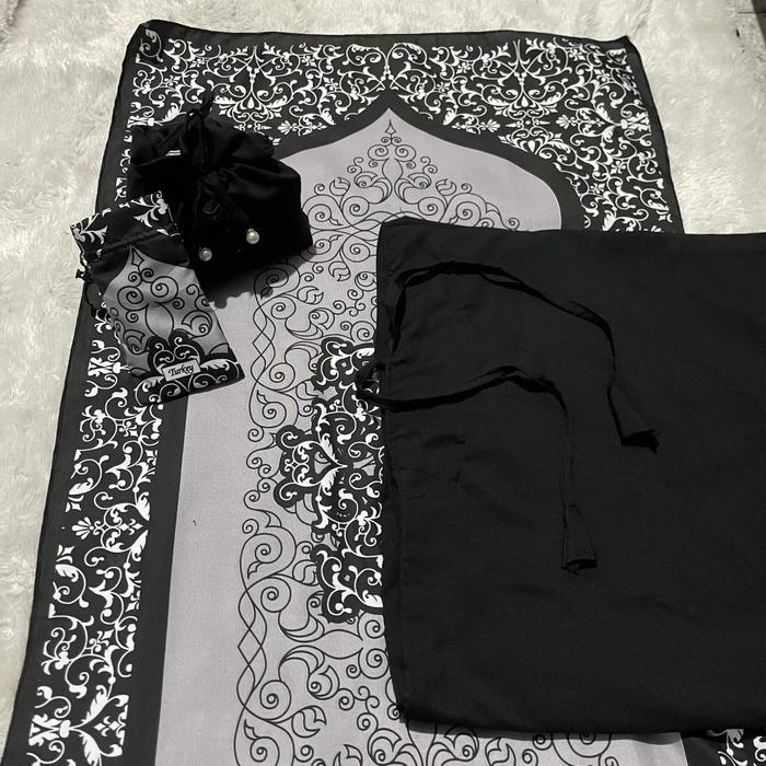 Arbifa | Full Set Mukena + Sajadah Jamila Travel Series Katun Polos Renda Arbifa - Black