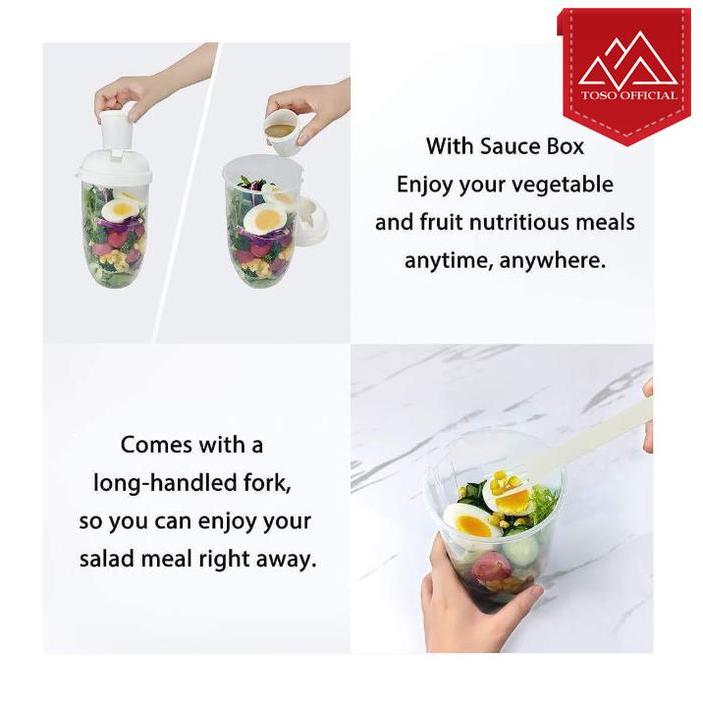 Kotak Makan Buah Sayur Salad + Garpu Salad Cup Portable Dressing Container 1 Ltr Gelas Plastik Salad