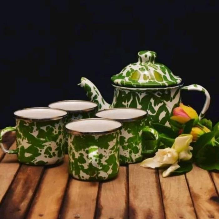 Diskon Paket Ngopi Ngeteh Tempo Doeloe Teko Blirik Cangkir Lurik Kecil Set Original