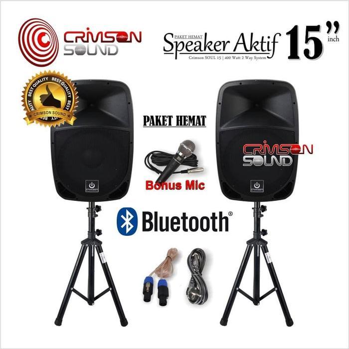 PAKET KOMPLIT SPEAKER AKTIF CRIMSON 15 inch BLUETOOTH Type SOUL 15 BASS MANTAP