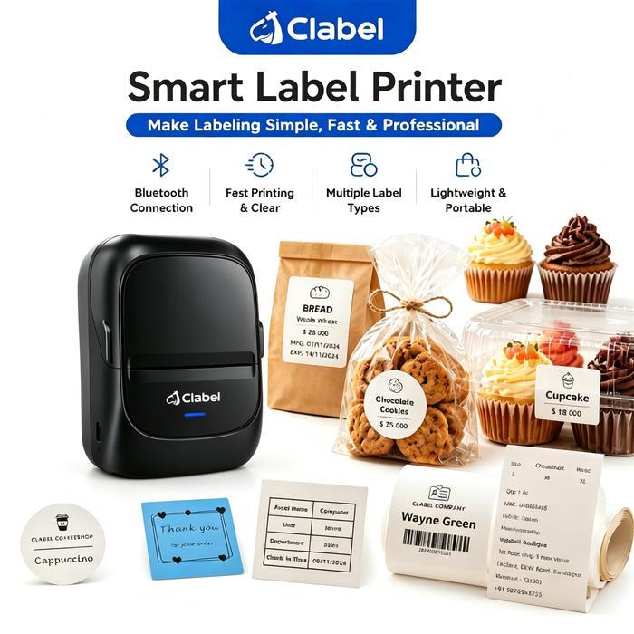 Promo Clabel 221B Label Printer Bluetooth Printer Label, Pembuat Label Portabel Bluetooth Lebar
